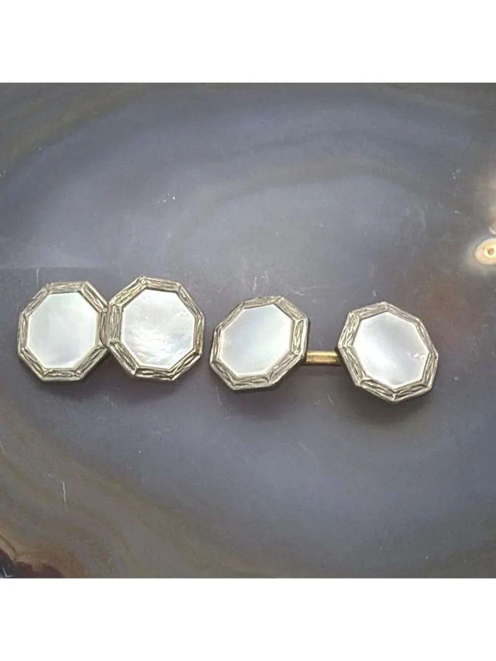 Cufflinks Art Deco Mother of Pearl Rolled Gold Plate Tuxedo Double Sided Vintage